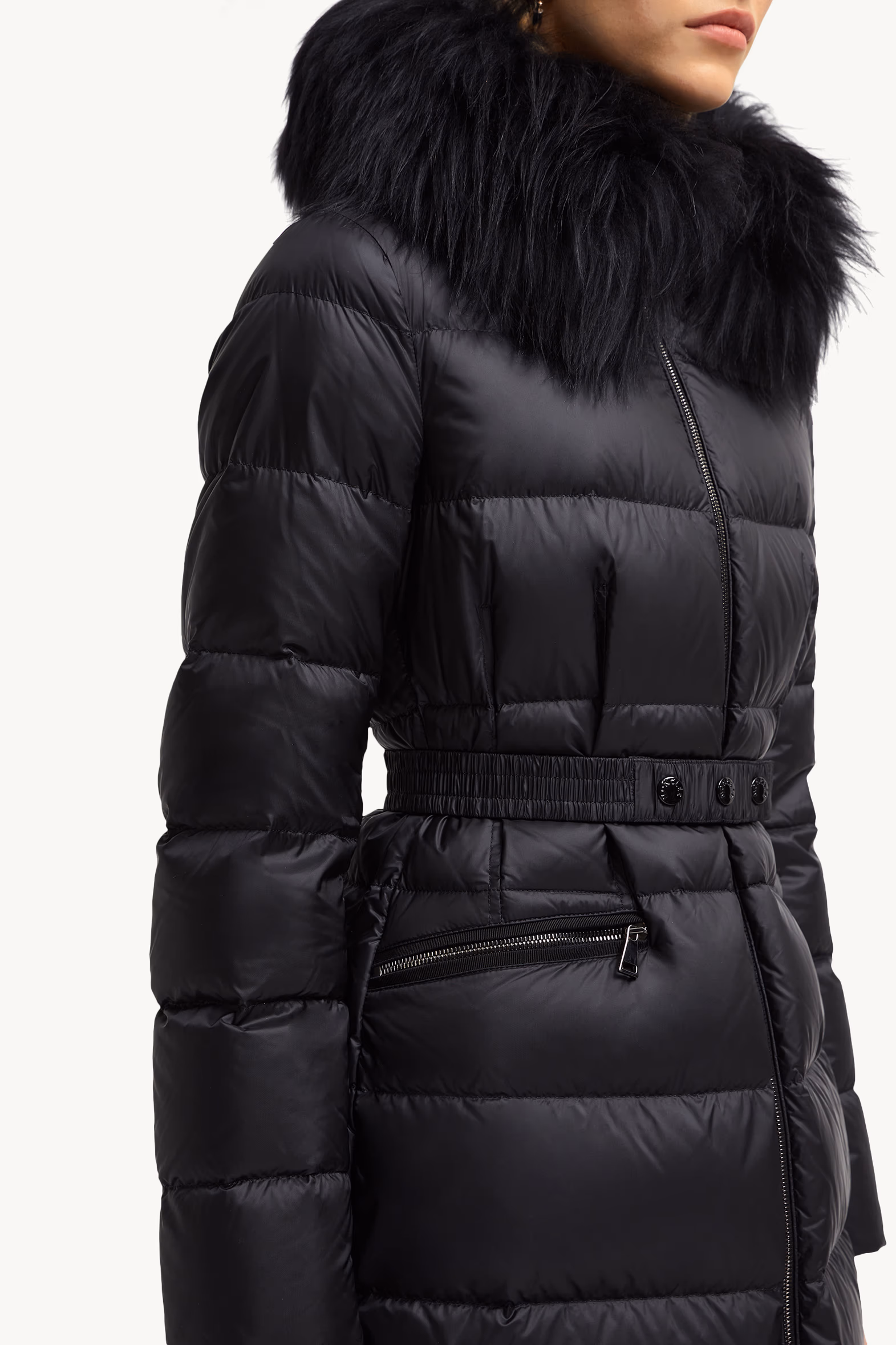 Boedic Hooded Shearling-Trimmed Long Down Jacket Women Black Moncler 6